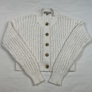 J.Crew Crochet Cropped Cardigan Sz Small White Cotton Blend Sweater Lace
